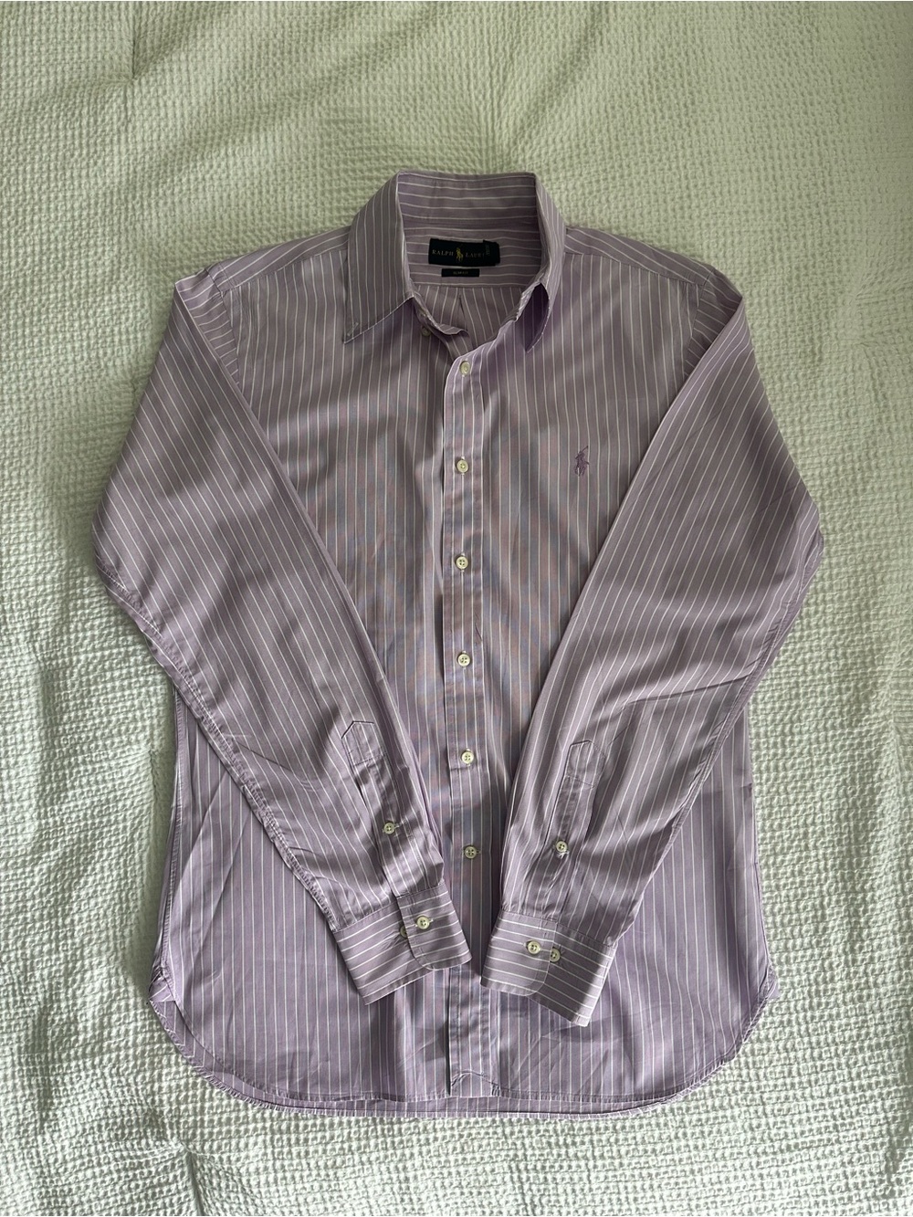 Ralph Lauren Slim Fit Lilac Pinstripe Cotton Dress Shirt - Men's 15.5. 34/35